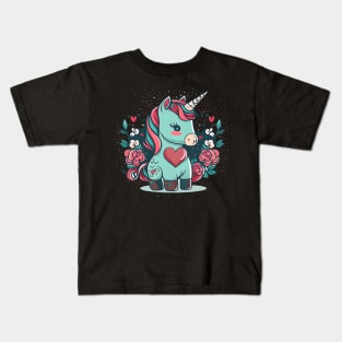 Valentines Unicorn Love Kids T-Shirt